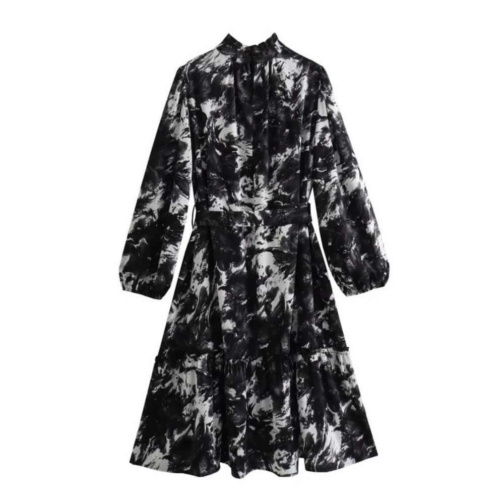 ZARA Tie Dye Ink Wash Long Sleeve Dress